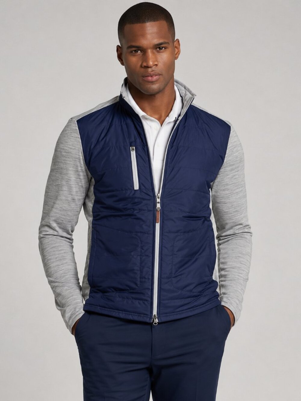 RLX Ralph Lauren Men’s M Navy Gray Mixed Media Full Zip Golf Jacket